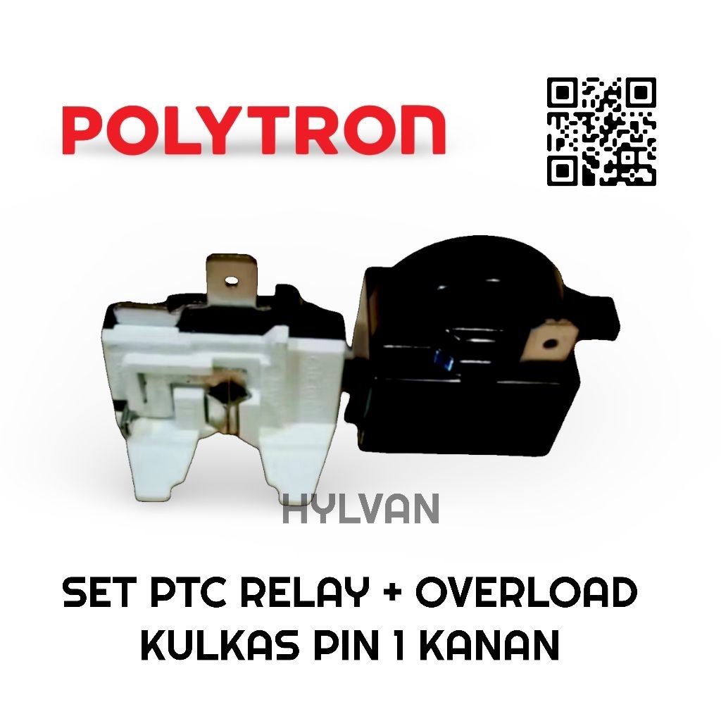 SET PTC RELAY + OVERLOAD KOMPRESOR KULKAS POLYTRON 1 PINTU