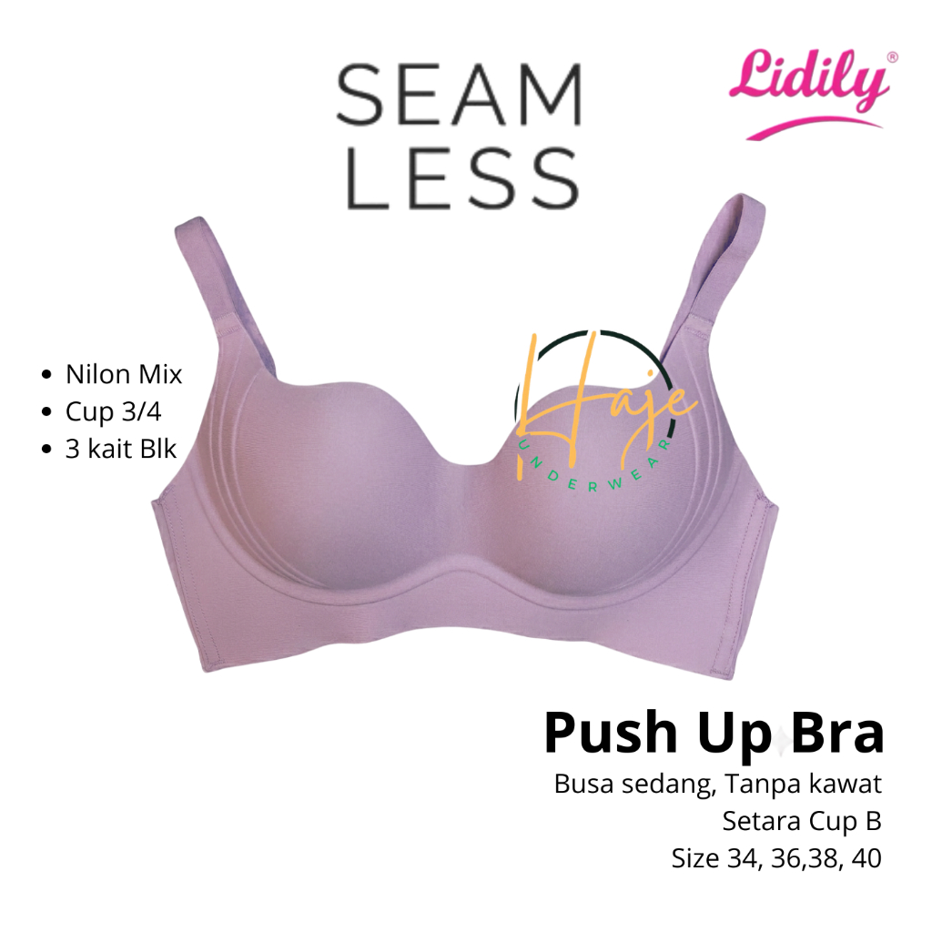 Lidily Bra Seamless Push Up Tanpa Kawat Busa Sedang Cup B Lembut - BH Lidily 3318