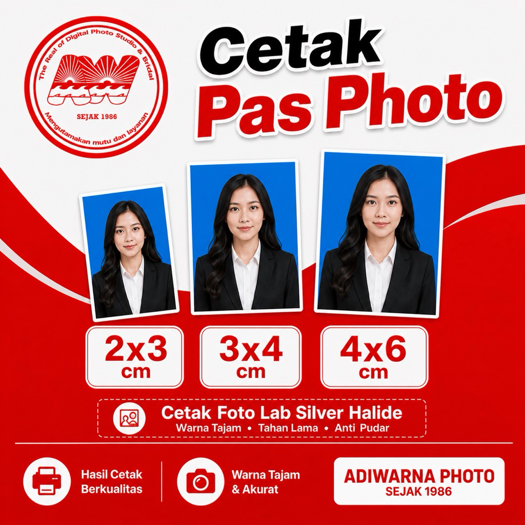 Cetak Pas Foto Ukuran 2x3, 3x4, 4x6 - Cetak Foto Lab Silver Halide