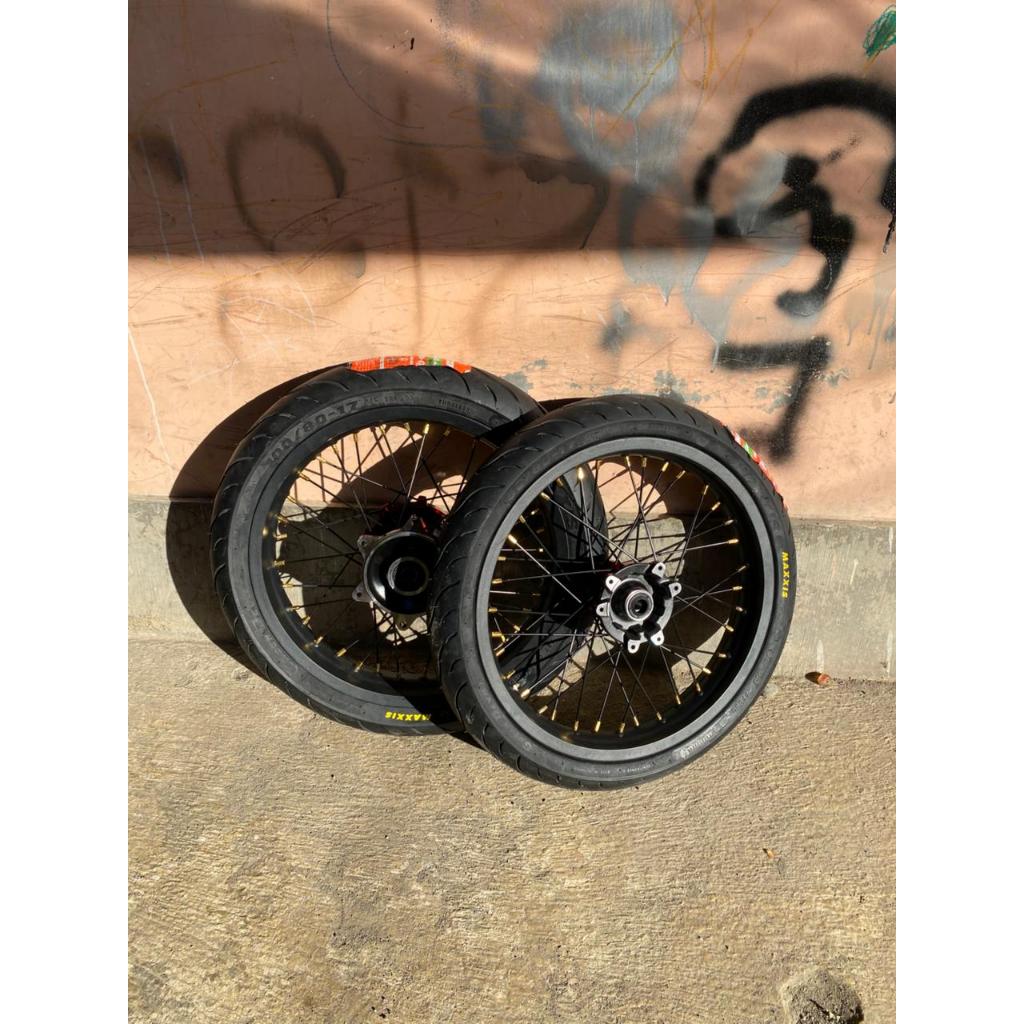 Paket Wheelset Roda Set  Supermoto CRF Ukur 215/250-17 Ban  Maxxis Baru /Roda Supermoto CRF