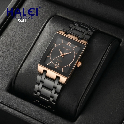 HALEI IND 564 L - Bergaransi Jam Tangan Tanggal Petak Rantai Wanita - Bahan Stainless Steel Back Wat