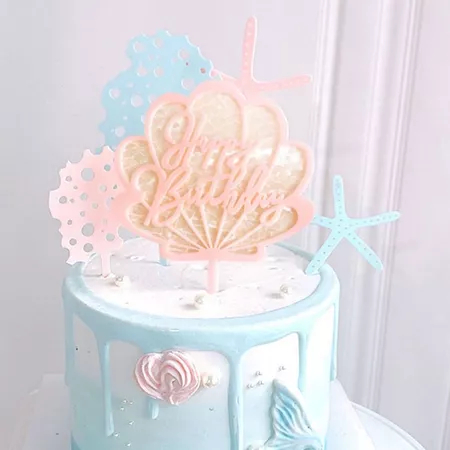 Topper Cake Model Kerang Akrilik Dua Lapis Murah - Hiasan Kue