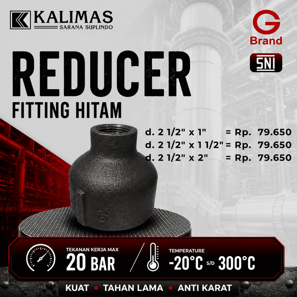 Reducer / V. Sock Hitam Besi d. 2 1/2" Drat BSPT (G) | Sambungan fitting pipa besi