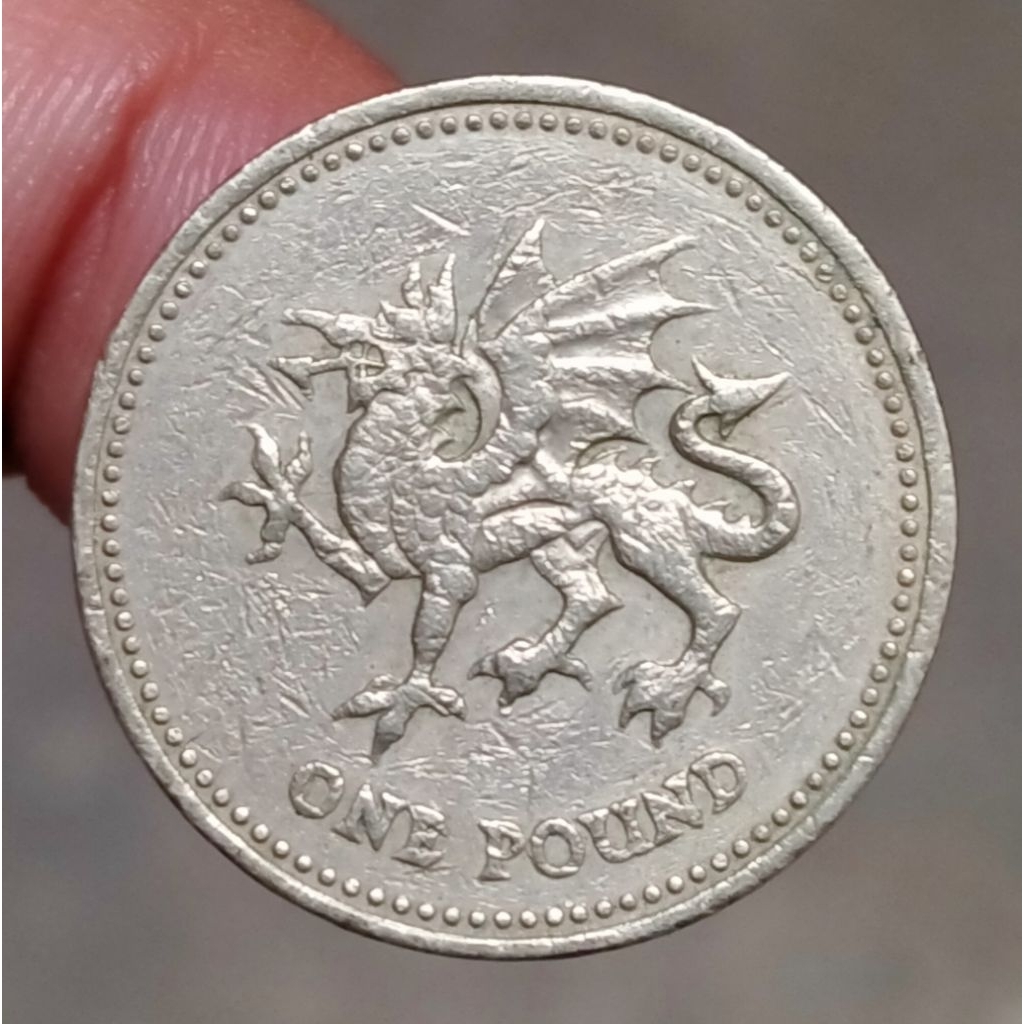 Uang Koin Kuno Inggris 1 Pound Lama Naga Wales Seri Lambang Heraldik Commemorative Naga