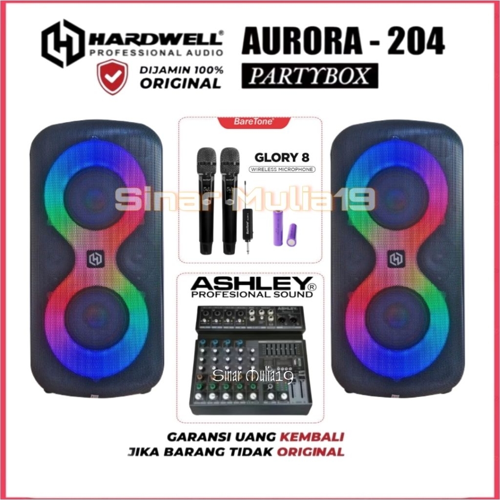 Paket Sound System Speaker Aktif Portable Hardwell Aurora 204 Mixer Ashley Premium 6 Mic Wireless Ba