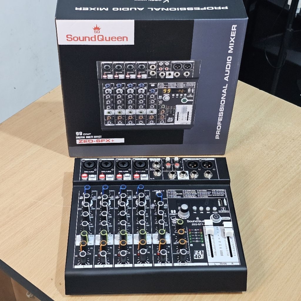 Mixer 6 chanel SOUNDQUEEN ZED6 Reverb Original Asli
