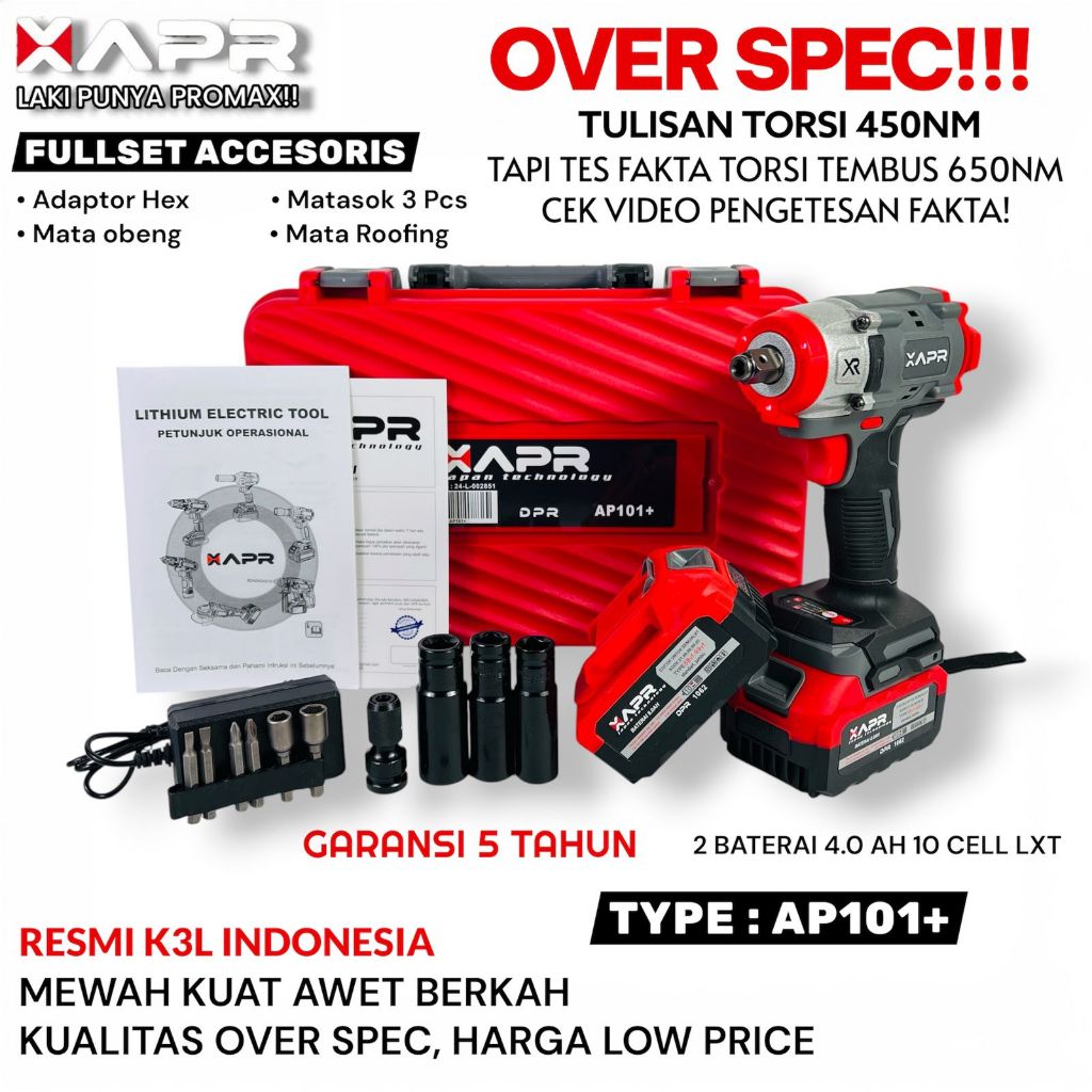 APR PROMO Impact Wrench AP101+ 650Nm Bor Baterai Cordles Alat Buka Baut Ban Mobil Motor Alat Bengkel