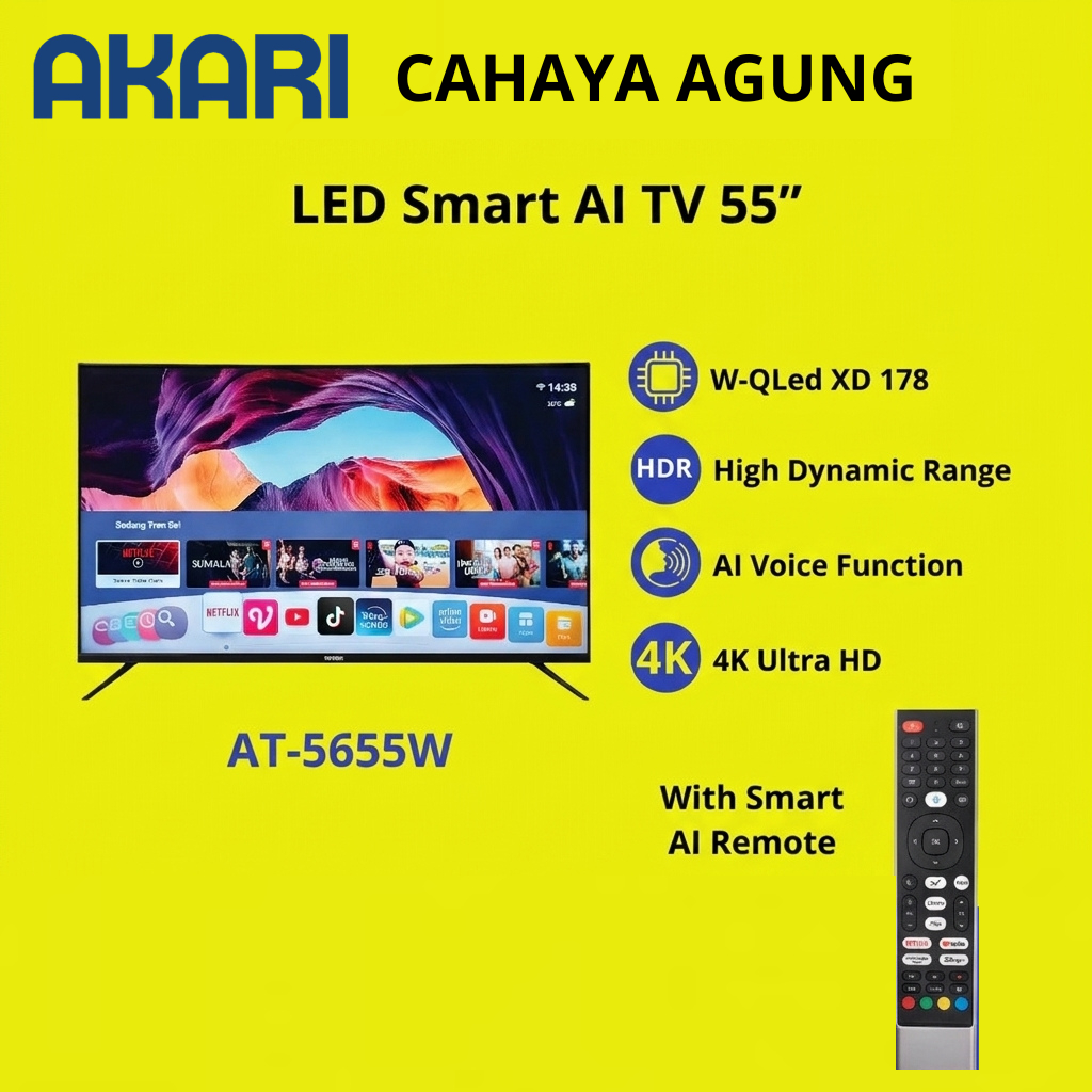 AKARI Smart AI TV 55 inch UHD 4K Voice Comment AT-5655W ( LED TV 55 Inch )