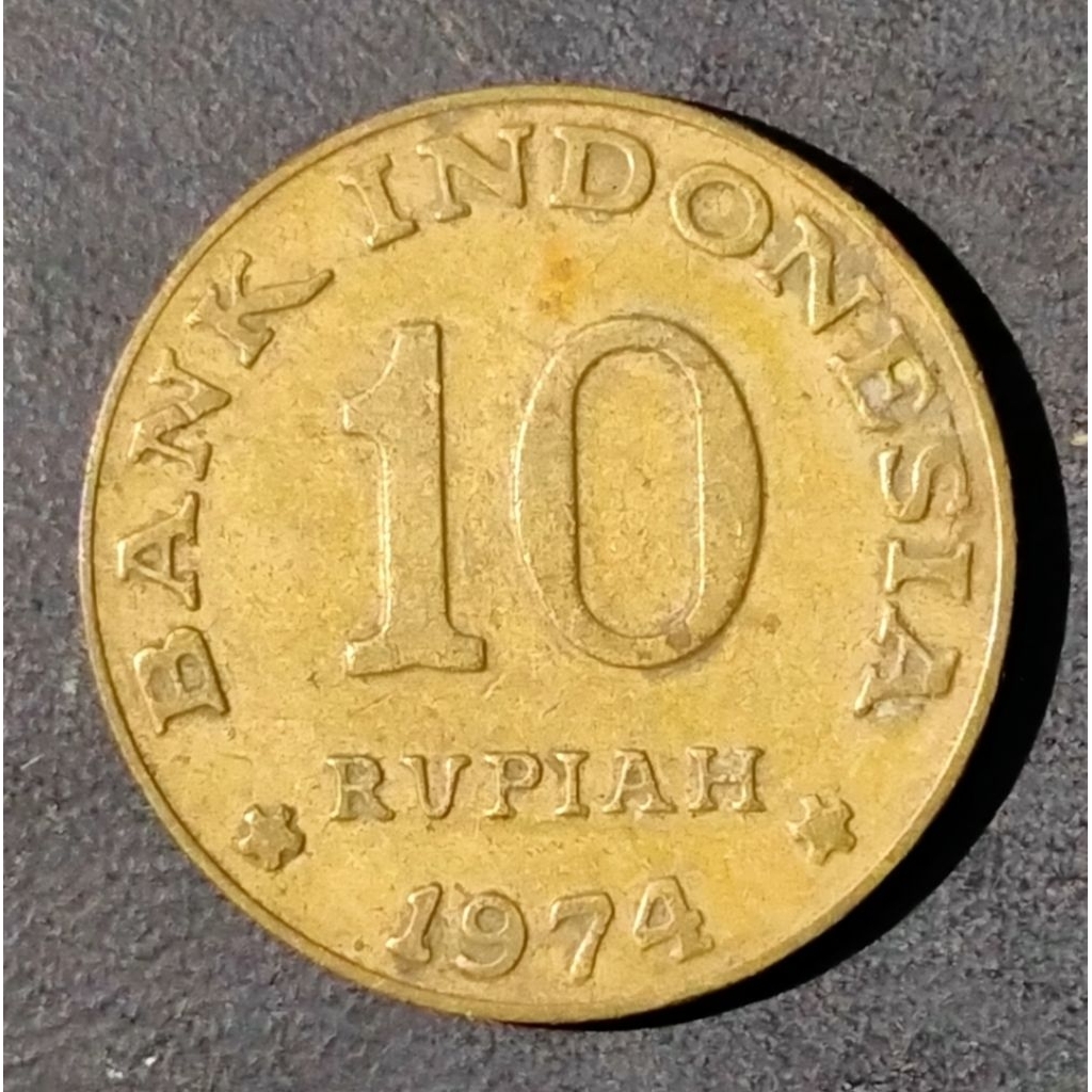 Koin Kuno Indonesia 10 Rupiah 1974 Tabanas Kuning kondisi bekas bagus