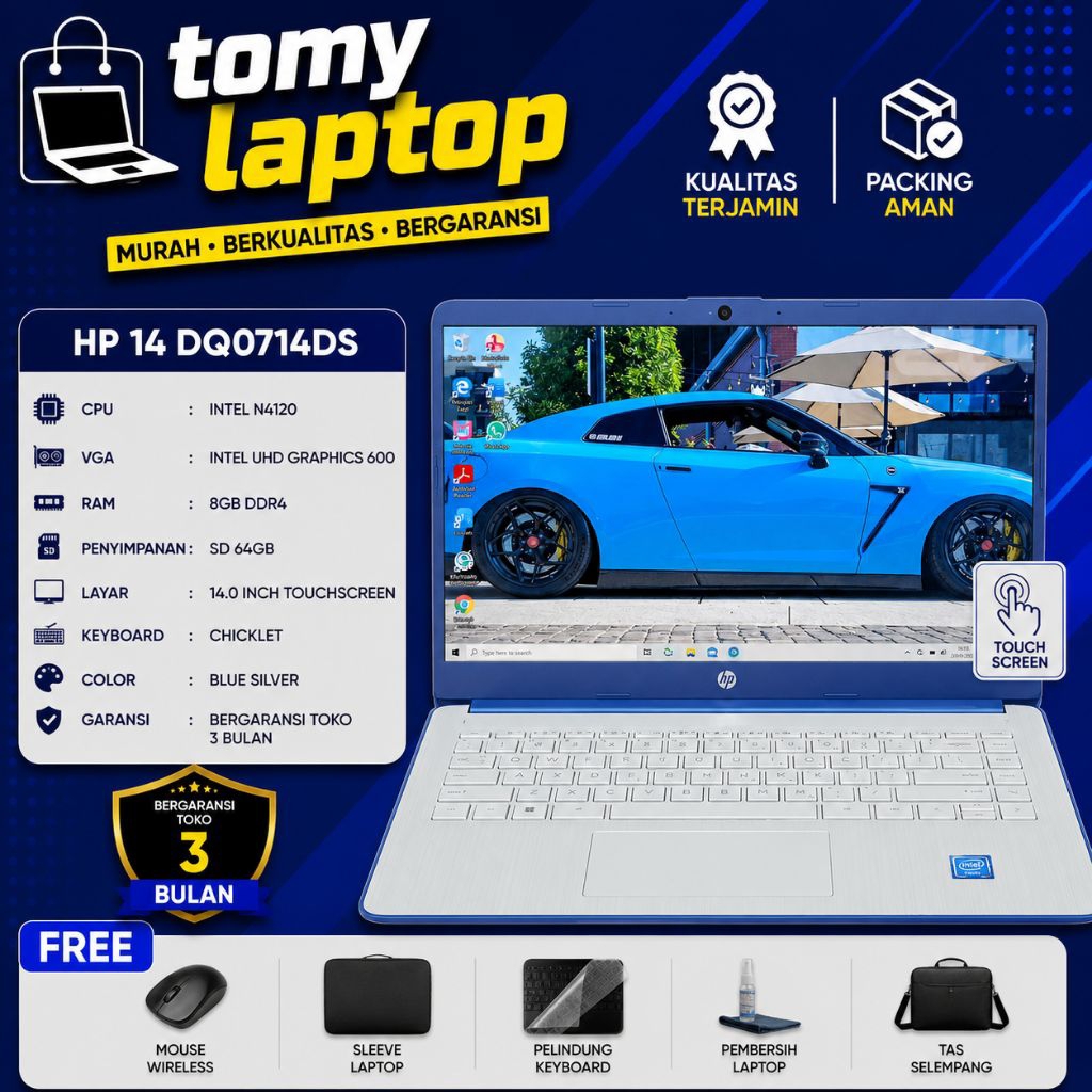 LAPTOP SECOND JAMINAN GARANSI TOKO HP 14 DQ00714DS INTEL N4120 INTEL UHD GRAPHICS 600 RAM 8GB DDR4 S