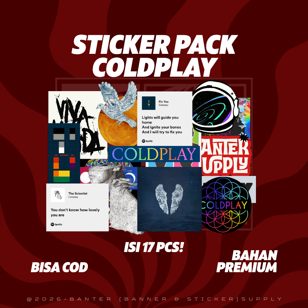 STICKER PACK Band COLDPLAY ISI 17pcs STIKER TUMBLER | STIKER LAPTOP | CASE HP DLL Bahan Vinyl Waterp