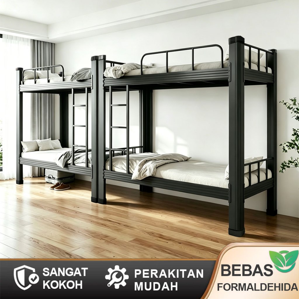 Ranjang Susun Besi 2 Tingkat Kokoh - Dipan Kasur Minimalis Untuk Kamar Anak Kost Asrama Karyawan l F
