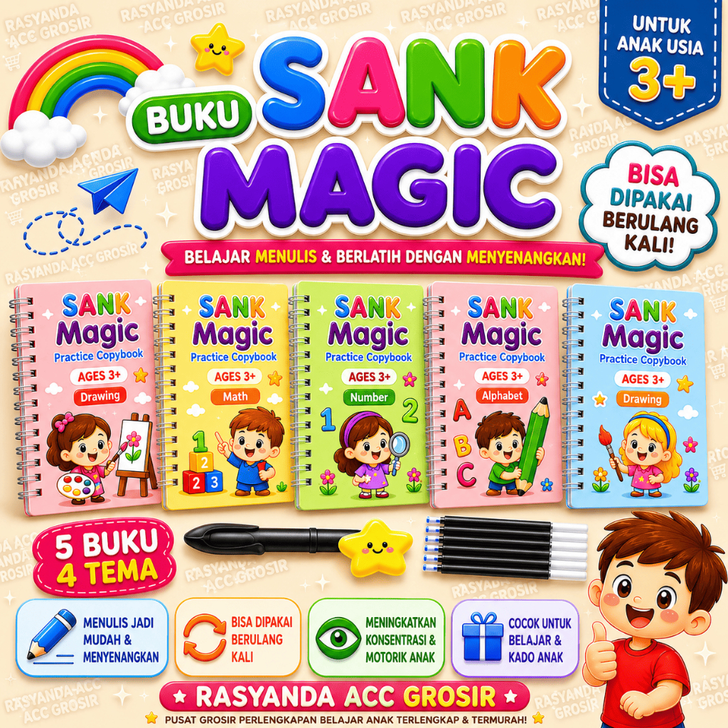 Sank Magic Book / Magic Practice Book 1 set isi 4 buku + pen + refill / Set Buku Latihan Belajar Men