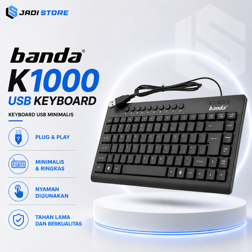 Banda BW-08 USB Keyboard K-1000 BANDA K1000 Keyboard USB Minimalis Mini Laptop HP Komputer External 
