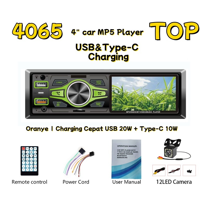 <Stok Tersedia> Head Unit MP5 4065 4 Inch Single Din 12V Bluetooth Mirrorlink + Kamera Mundur