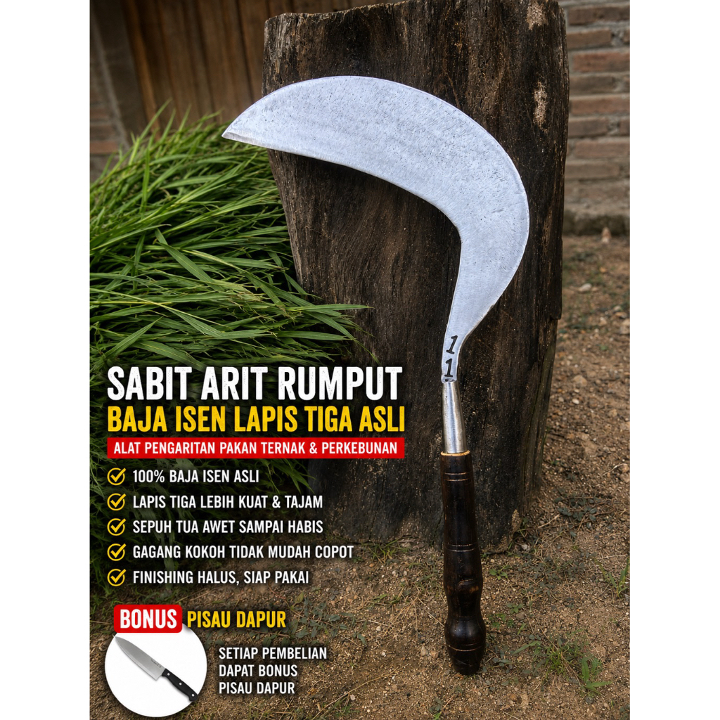 Sabit Arit Rumput Baja Isen Lapis Tiga Asli Jawa Cocok Untuk Pengaritan Dan Alat Berkebun