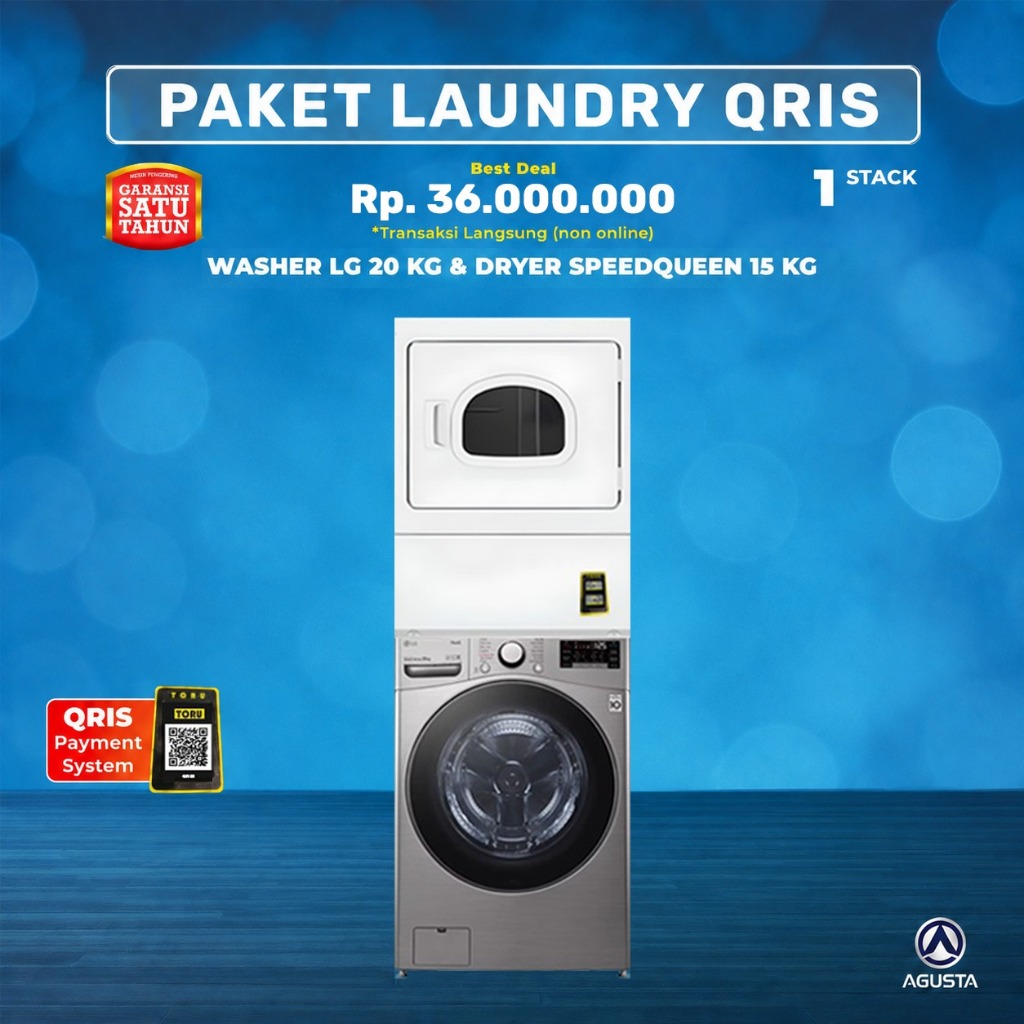 PAKET MESIN LAUNDRY QRIS LG 20 KG DAN SPEEDQUEEN