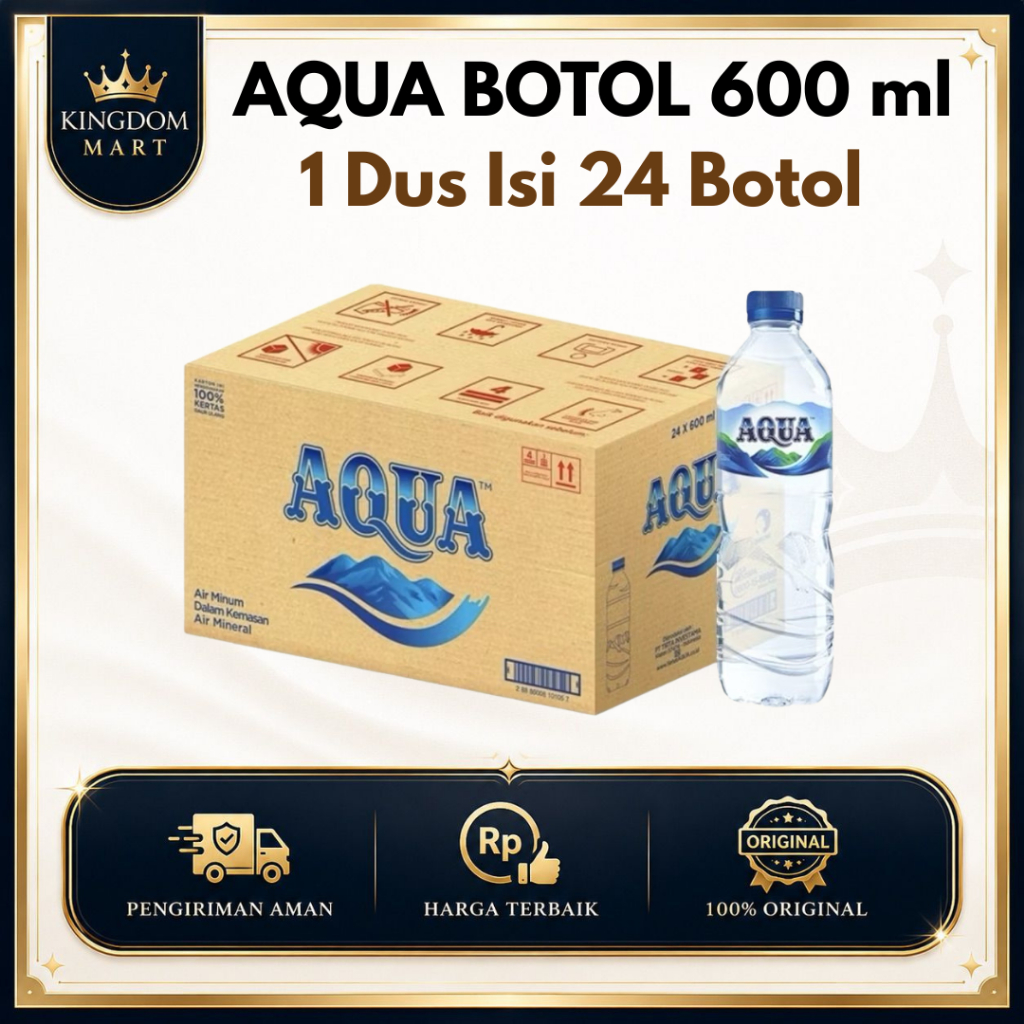 Aqua Botol Air Mineral 600 ml 1 Dus Isi 24 pcs Minuman Kemasan Sedang