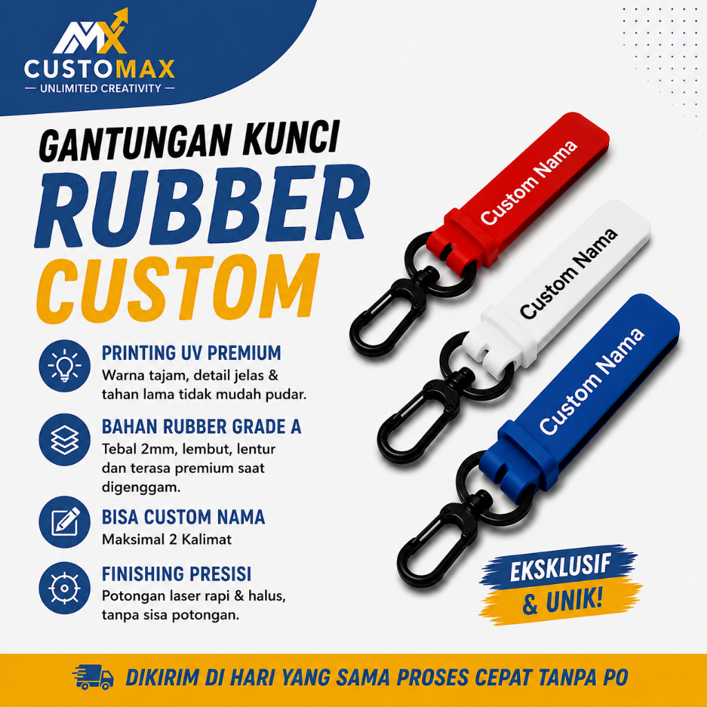 CUSTOMAX Gantungan Kunci Rubber Custom Nama UV Printing / Ganci Custom / Keychain Custom Nama