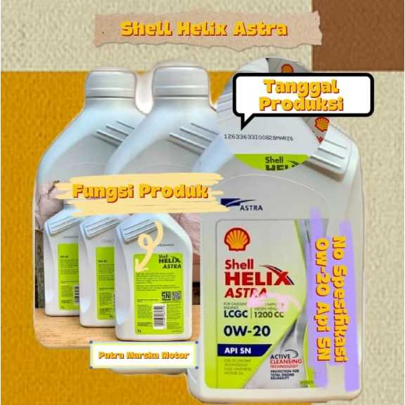 Shell Helix Astra 0W-20 API SN Full Economy Tech & Full Synthetic Active Cleansing Produk Original