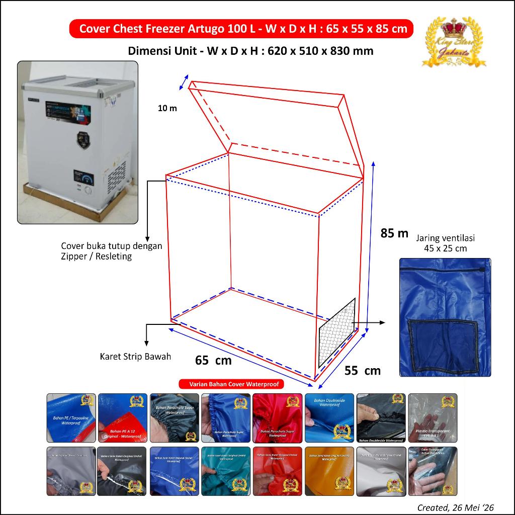 Cover Chest Freezer Artugo 100 L Custom Zipper 65 x 55 x 85 cm