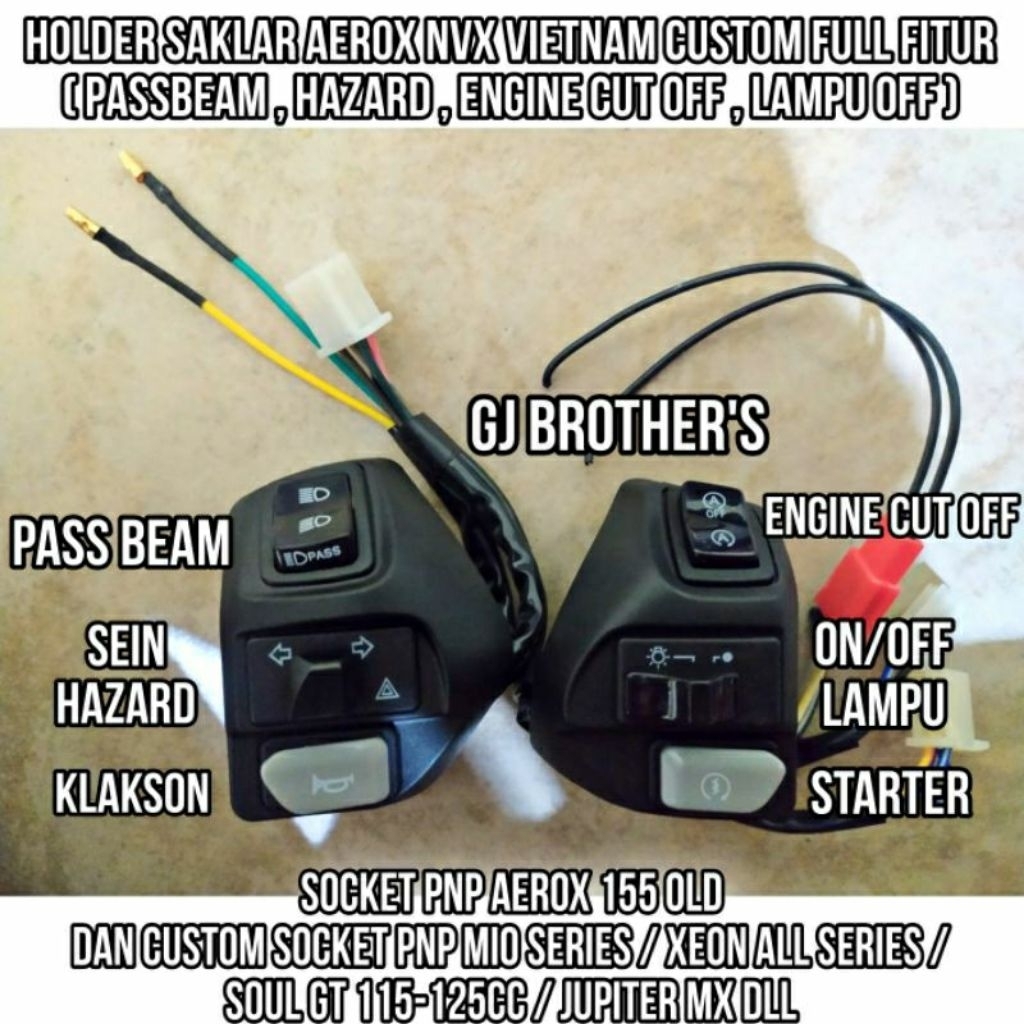 1 Set Holder Saklar Kiri Kanan Aerox 155 NVX Vietnam Variasi Passbeam / Pass Beam , On/Off Lampu 3 S
