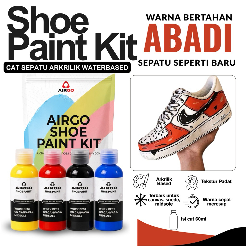 Airgo Shoe Paint Kit - Paket Cat Sepatu Canvas Suede Nubuck Kain Anti Luntur Permanen