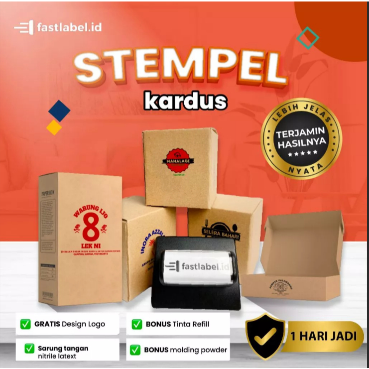 FASTLABEL Stempel Sablon Kardus Custom | Cetak Logo Kemasan | Bisa Satuan | Murah & Cepat