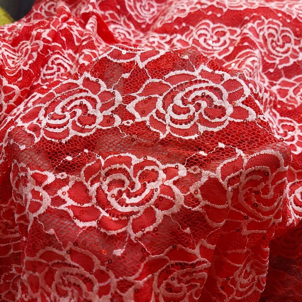 kain brokat premium  - kain brokat payet - kain brokat street  - kain brokat renda ( merah ) AT