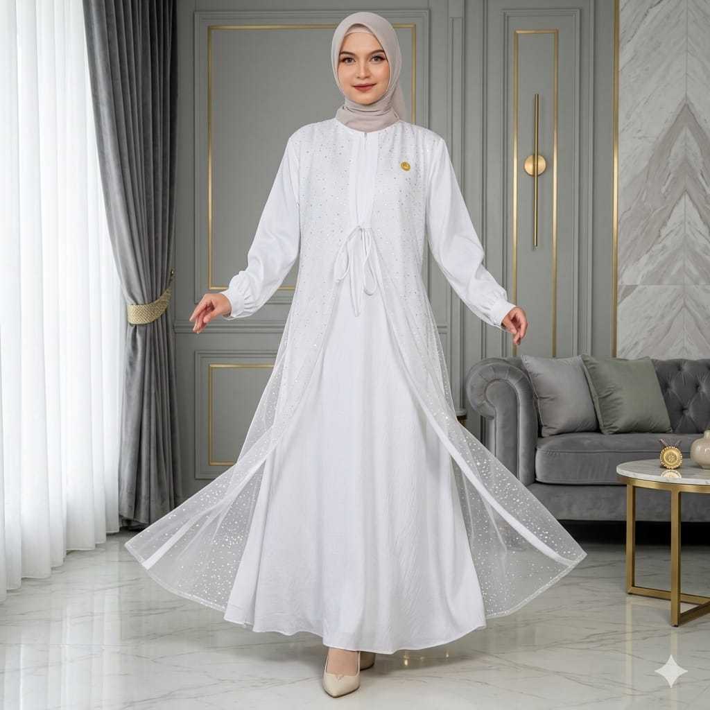 Dress Gamis Aisha Polo Linen Premium Kombinasi Brokat
