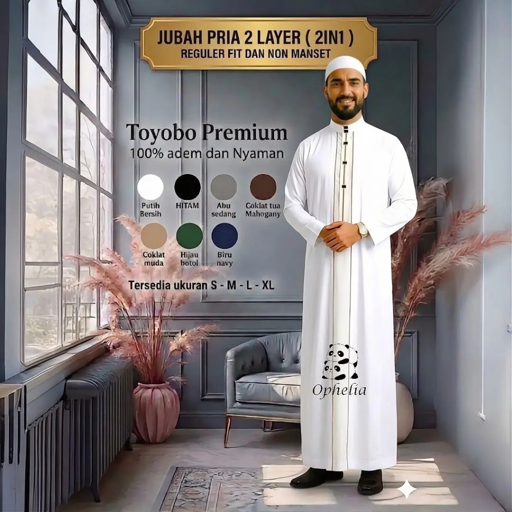 Jubah Gamis Pria Dewasa  Roimpi Menyatu 2 Layer 2 in 1 TOYOBO PREMIUM ADEM Kancing Snap Impot Model 
