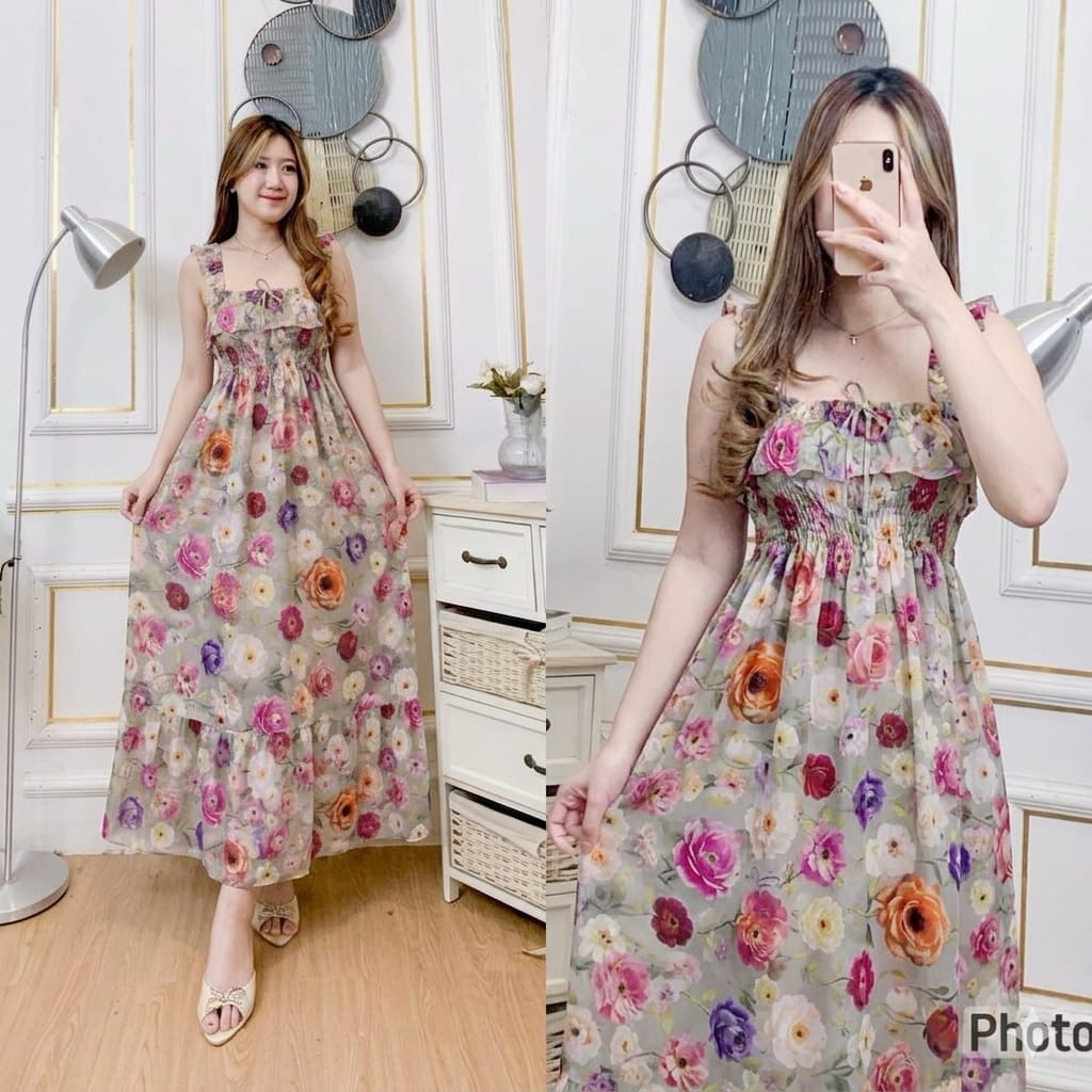 Daster Bali Alya Dress//Daster Panjang Rayon Motif Lengan Pendek