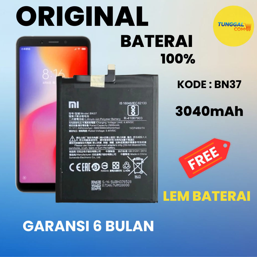 Baterai XIAOM1 BN37 Redmi 6 / 6A - Free Lem Baterai