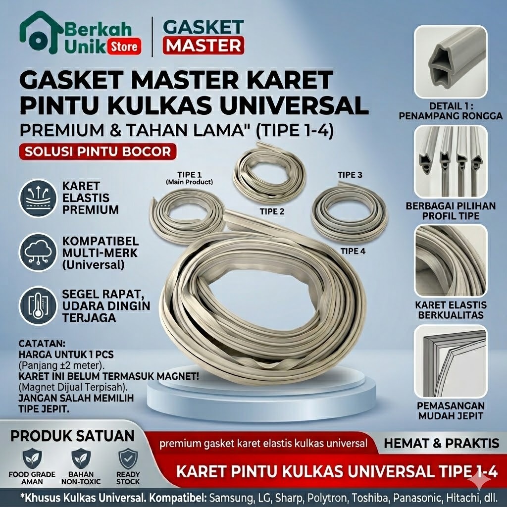 Karet Pintu Kulkas Tipe 1-Type 4  Panjang karet 2 meter Gasket Jepit Besar Universal