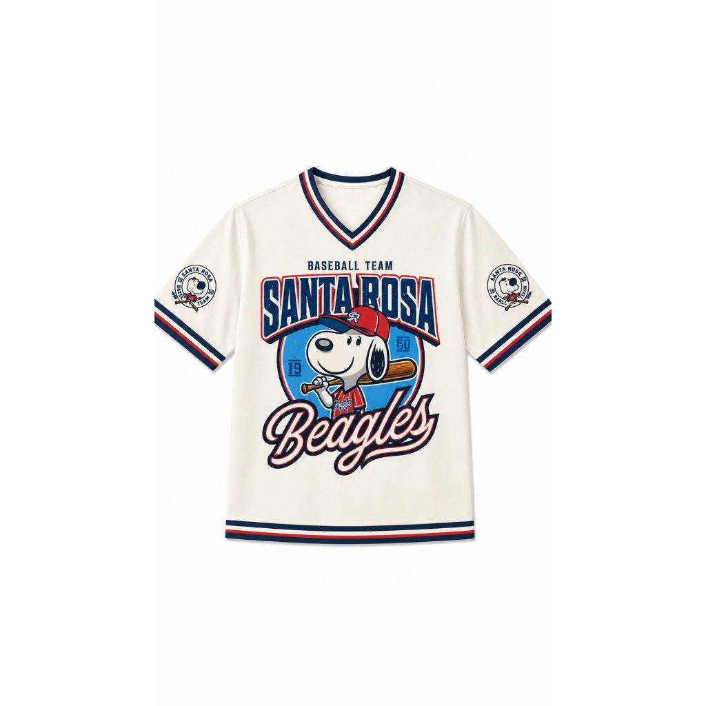 Blushfieldjerseys - KAOS JERSEY BASEBALL PEANUTS SNOOPY SANTA ROSA CREAM RETRO UNISEX
