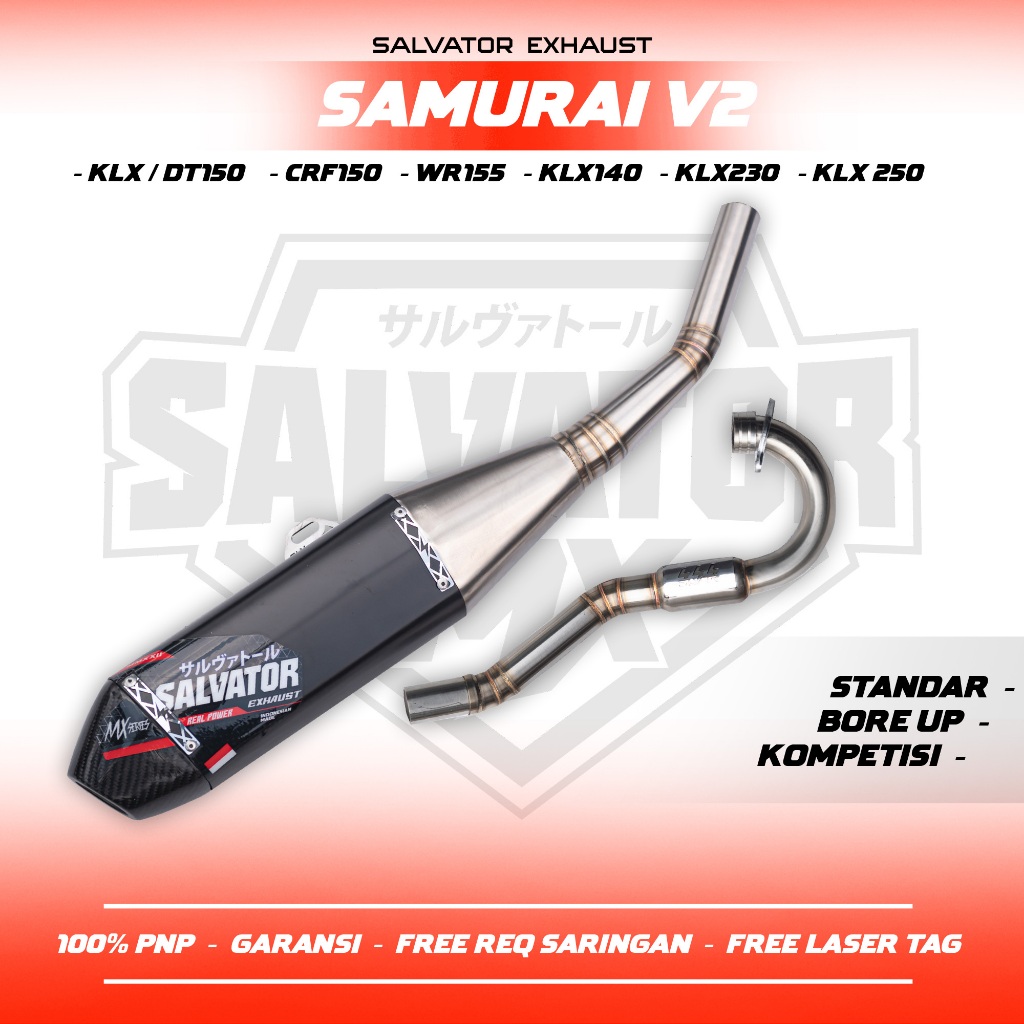 KNALPOT CRF150 KLX150 WR155 KLX140 TYPE SAMURAI V2 BLACK ORIGINAL SALVATOR EXHAUST