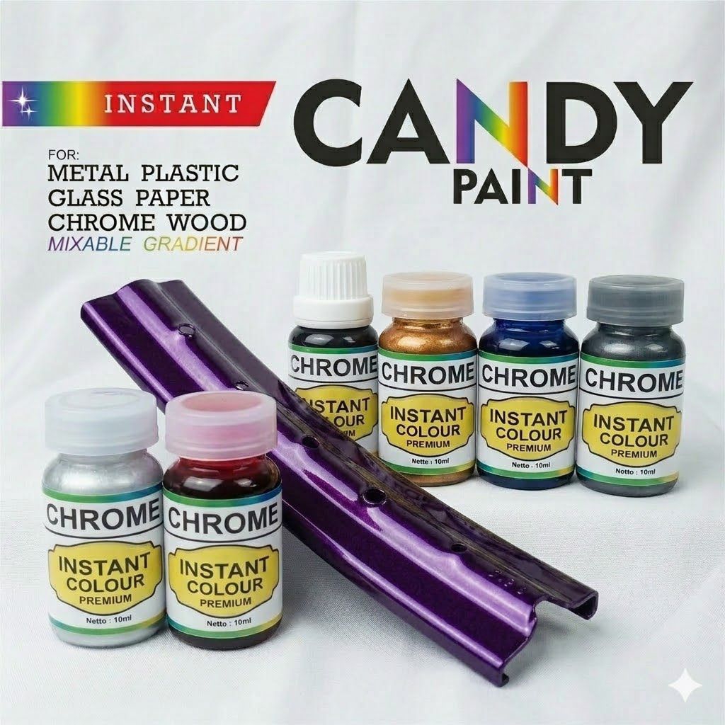 Pewarna Logam Candy Chrome Paint Instan - Cat Velg Candy Warna Ungu 10ml Cat Serbaguna Poles Coating