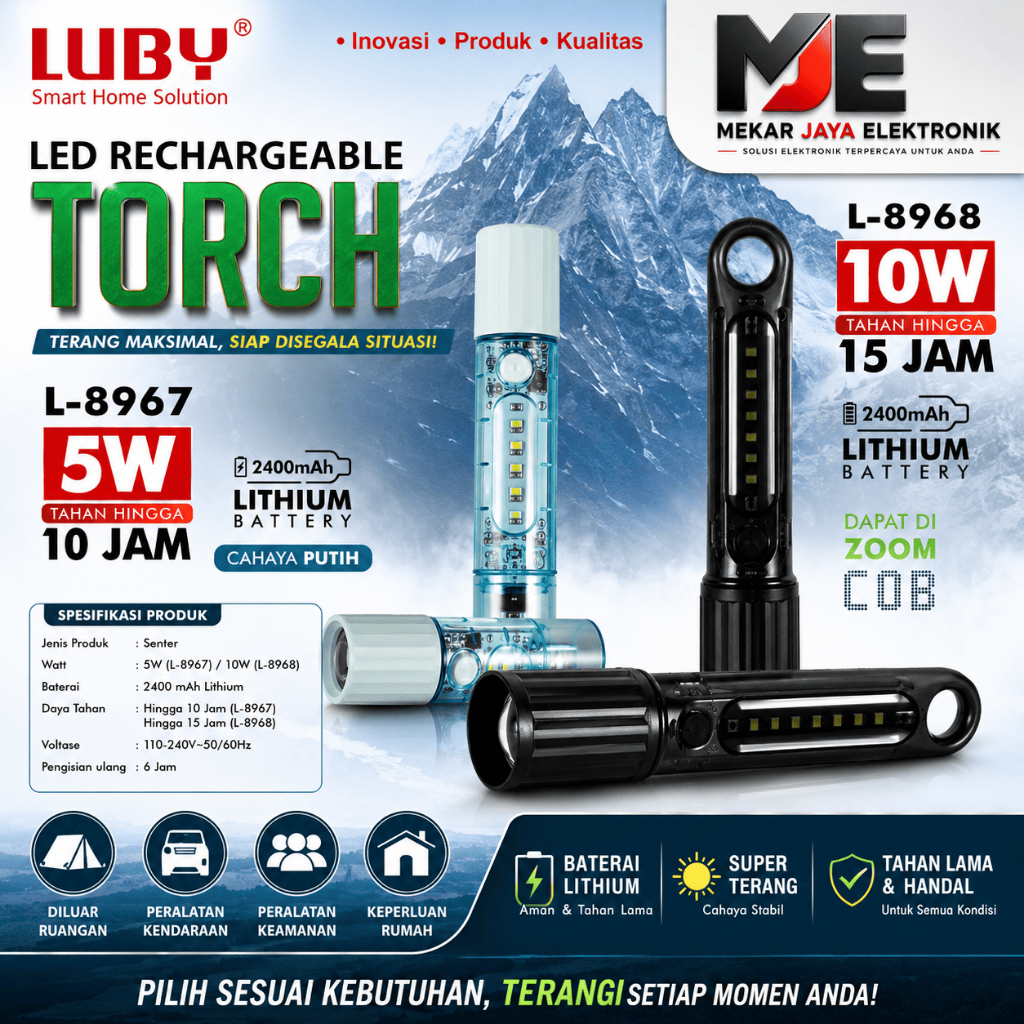 LUBY Flashlight Senter Tangan LED 5 WATT L-8967 / 10 Watt L 8968