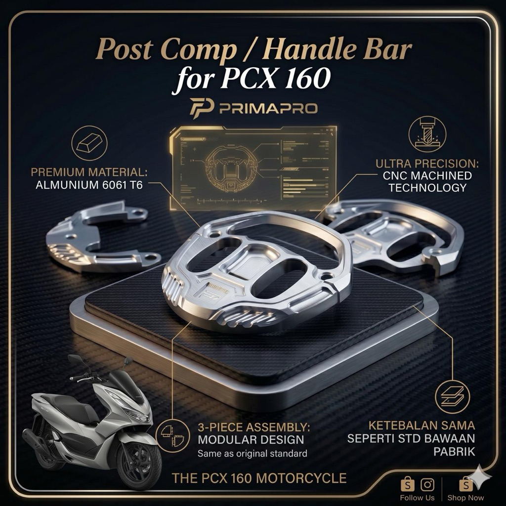 PRIMAPRO FACTORY 3pis Cover Dudukan Stang - Handle Bar PCX 160 CNC Series Post Comp Dudukan Stang PC
