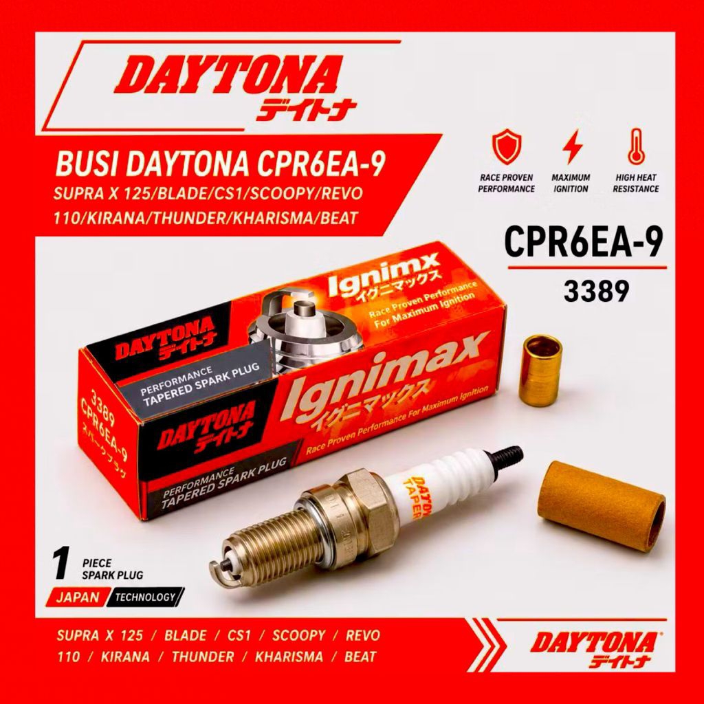 Busi Motor Honda CS1 3389 Daytona CPR6EA-9 Asli dengan Elektroda Tapered Ground Busi Karisma, SupraX