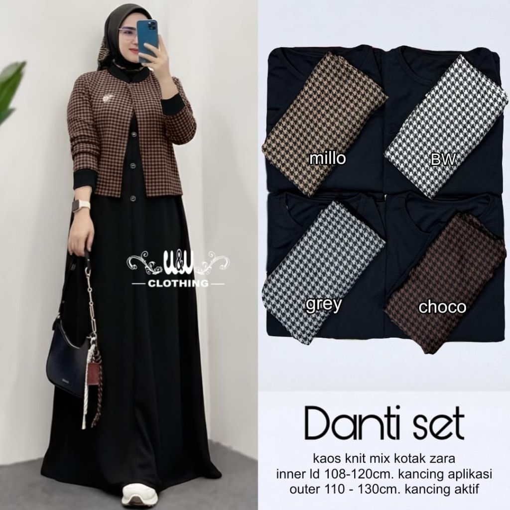 Danti setelan dress outer knit ori w&w gamis rajut import gamis kaos cardigan knit one set murah dre