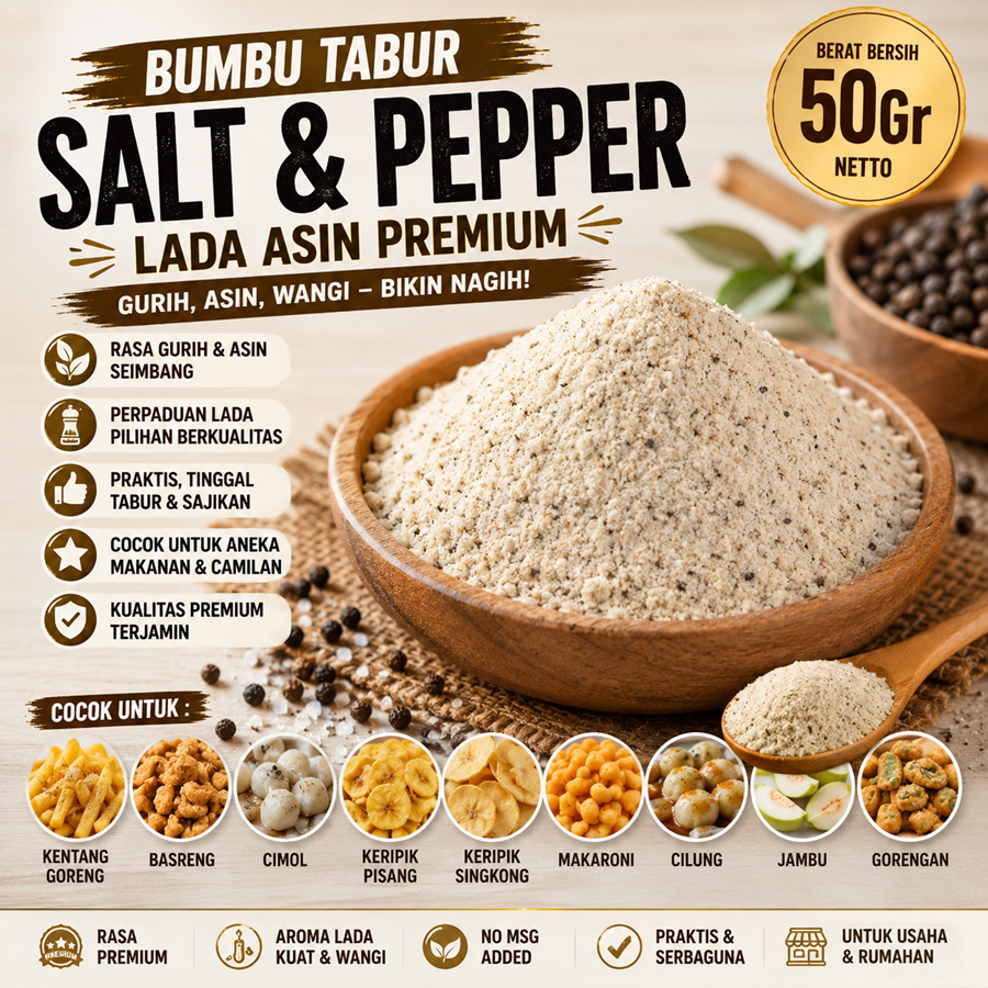 Bumbu Tabur Salt And Pepper Lada Asin 50Gr Bubuk Tabur Salt And Pepper Lada Asin Powder Aneka Asin M