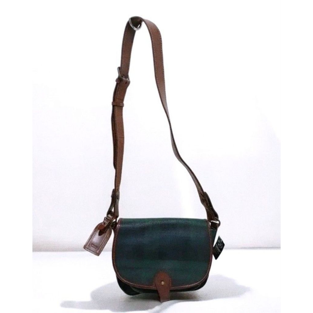 Vintage 90s Polo Ralph Lauren Tartan Plaid Full Genuine Leather Crossbody Bag Original