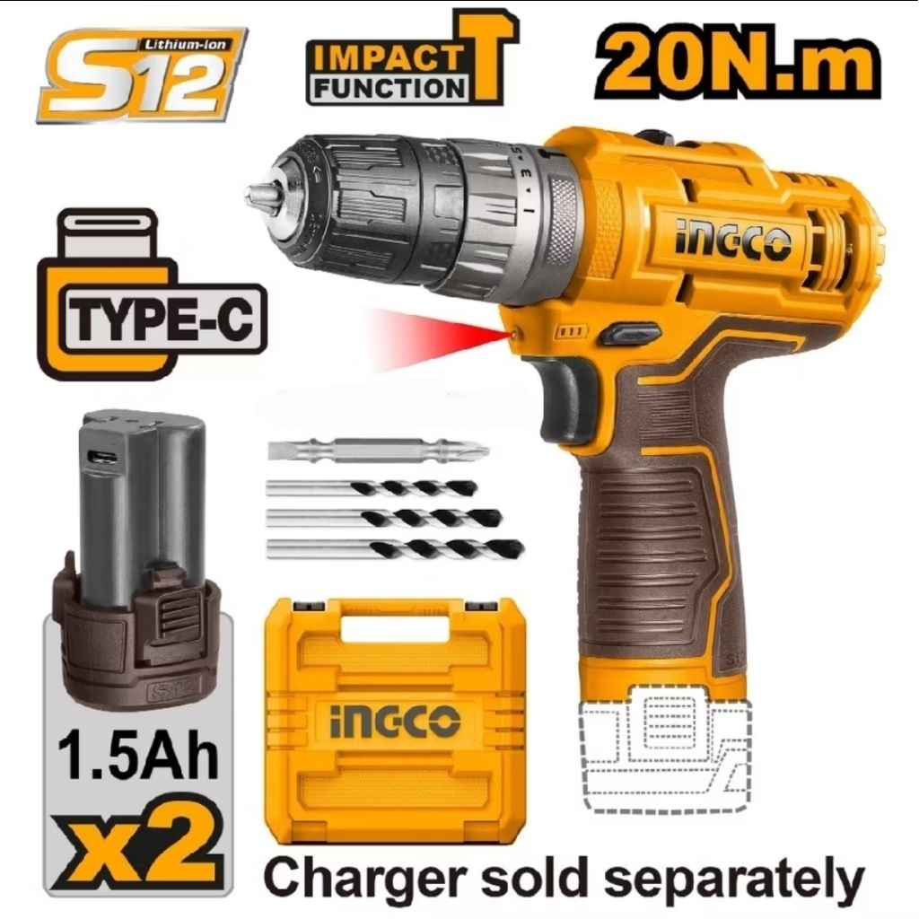 Impact Drill 12V ingco bor baterai
