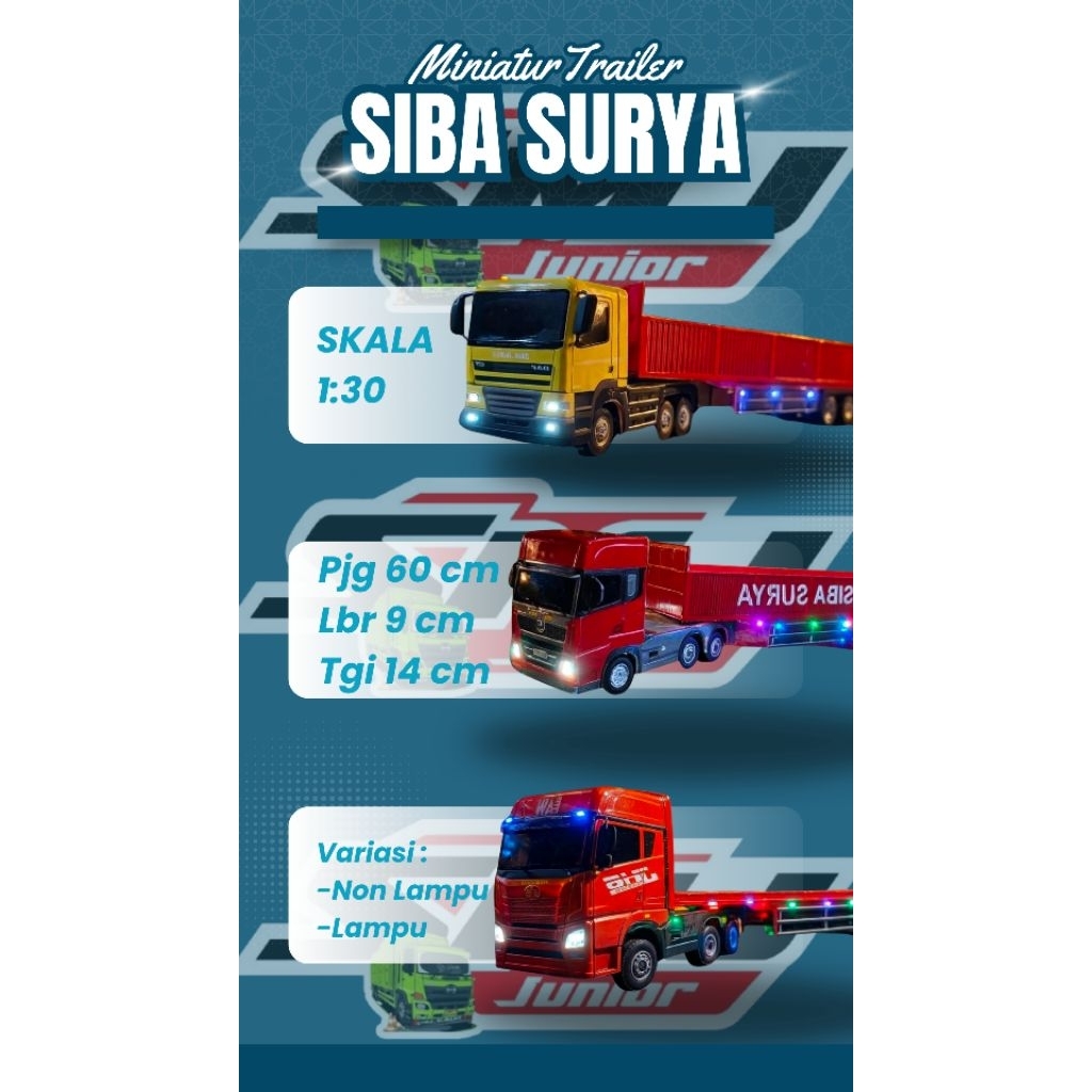 Miniatur Truk Trailer Siba Surya JH6 Daff Sachman Setengah Bak Losbak Trailer