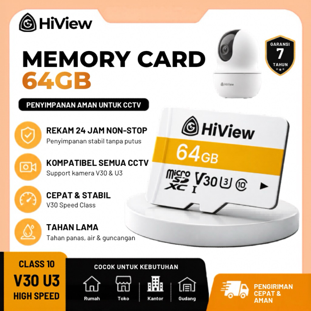 HiView Micro SD 64GB V30 Class 10 U3 Memory Card CCTV Full HD 4K