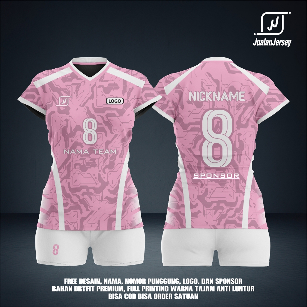JERSEY BAJU KAOS VOLI VOLLY CEWEK/PUTRI CUSTOM FREE CUSTOM DESIGN- NAMA-CLUB