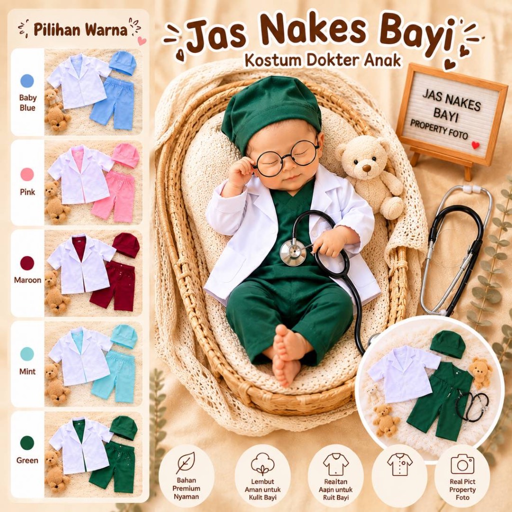 BAJU NAKES PROFESI DOKTER JAS DOKTER BAYI PROPERTY FOTO BAYI NEWBORN
