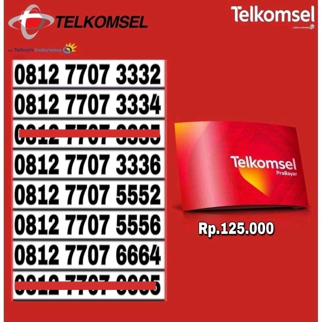 Nomor Cantik Telkomsel Simpati 4G lte O812 7707 3332 3334 3335 5556 6665