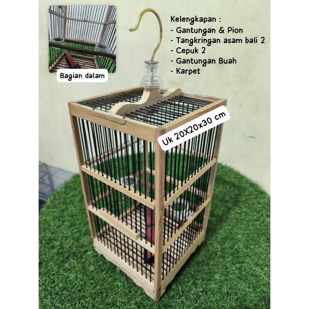 Sangkar Burung Kecil Burcil PCMI Fullset Tiang Kayu